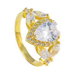 riyo komplett silverring med gult guldplätering vit cz sten päronformad stiftsättning antika smycken fars dag ring