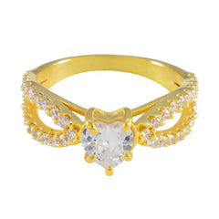 Ослепительное серебряное кольцо riyo с покрытием из желтого золота, белый камень cz в форме сердца, установка зубца, ювелирные изделия ручной работы, кольцо на Хэллоуин