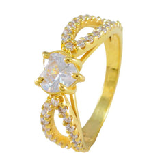 Riyo Dazzling Silver Ring With Yellow Gold Plating White CZ Stone Heart Shape Prong Setting Handmade Jewelry Halloween Ring