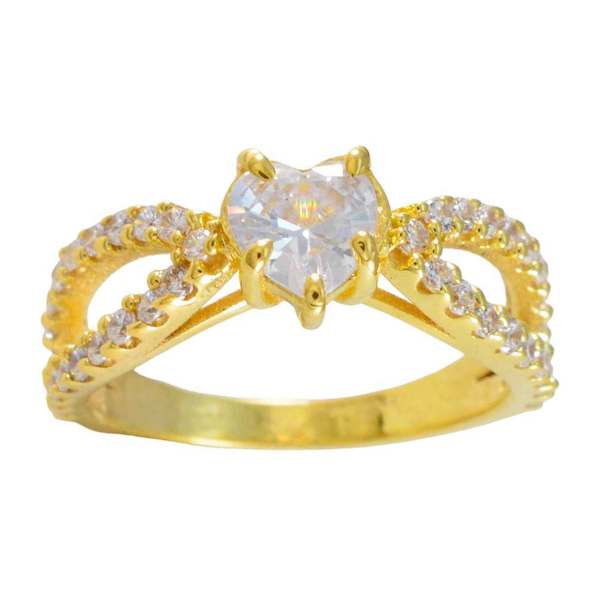 Riyo – bague en argent éblouissante avec placage en or jaune, pierre cz blanche en forme de cœur, réglage de griffes, bijoux faits à la main, bague d'halloween