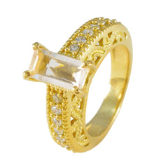 anello in argento di design riyo con placcatura in oro giallo pietra bianca cz a forma di baguette con montatura a punta gioielli personalizzati anello per la festa della mamma