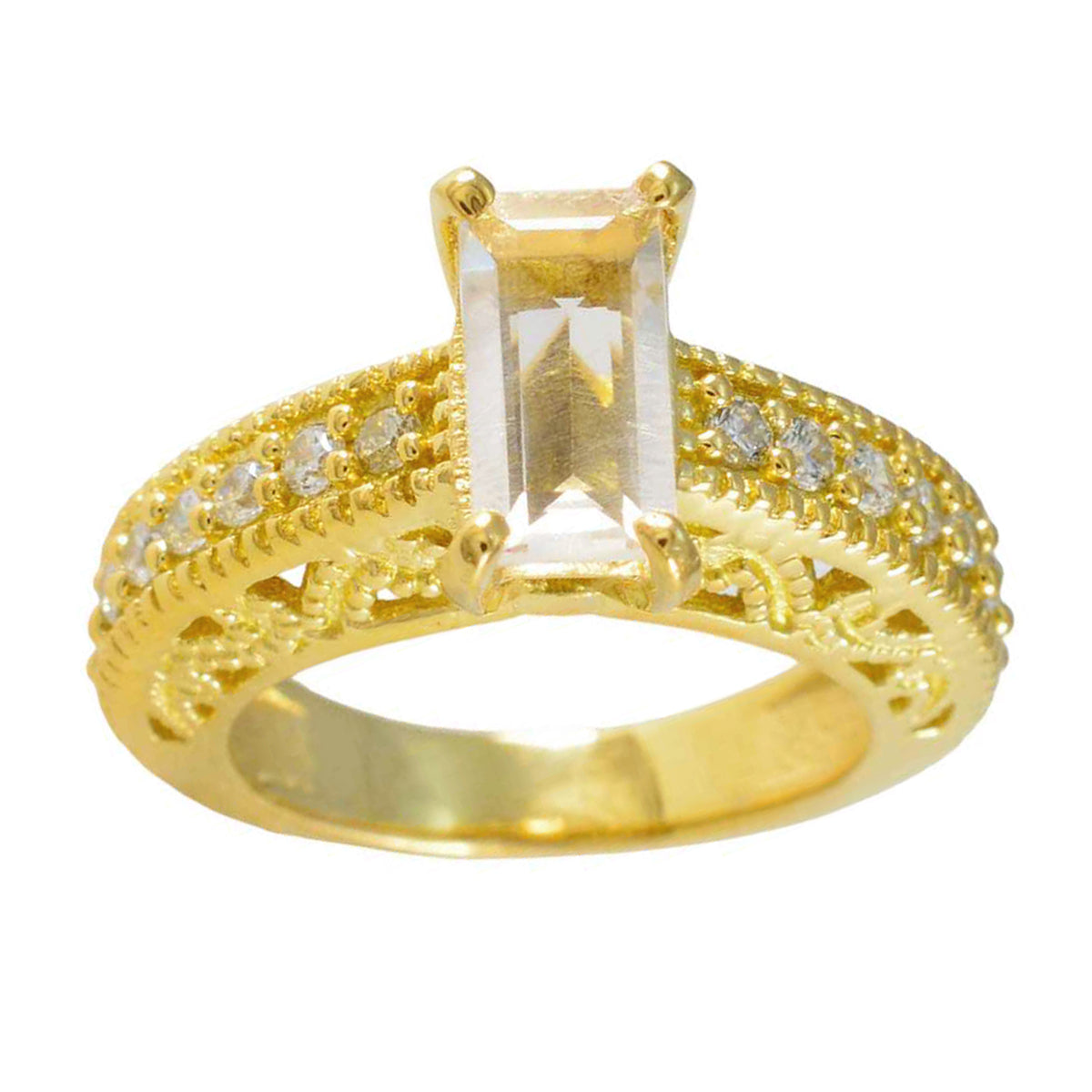 anello in argento di design riyo con placcatura in oro giallo pietra bianca cz a forma di baguette con montatura a punta gioielli personalizzati anello per la festa della mamma
