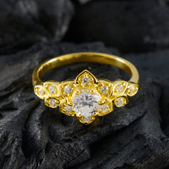 riyo önskvärd silverring med gul guldplätering vit cz sten rund form uttagsinställning snygg smycken nyårsring