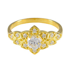 Riyo Desirable Silver Ring With Yellow Gold Plating White CZ Stone Round Shape Prong Setting Stylish Jewelry New Year Ring