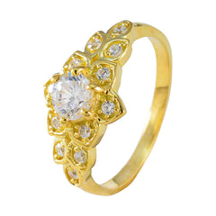 Anillo de plata deseable riyo con chapado en oro amarillo, piedra cz blanca, ajuste de punta redonda, joyería elegante, anillo de Año Nuevo