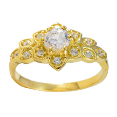 Riyo – bague en argent souhaitable avec placage en or jaune, pierre cz blanche, forme ronde, réglage à griffes, bijoux élégants, bague du nouvel an