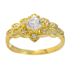 Anillo de plata deseable riyo con chapado en oro amarillo, piedra cz blanca, ajuste de punta redonda, joyería elegante, anillo de Año Nuevo