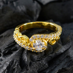Элегантное серебряное кольцо riyo с покрытием из желтого золота, белый камень cz, круглая форма, закрепка зубца, модные украшения, кольцо на День Благодарения