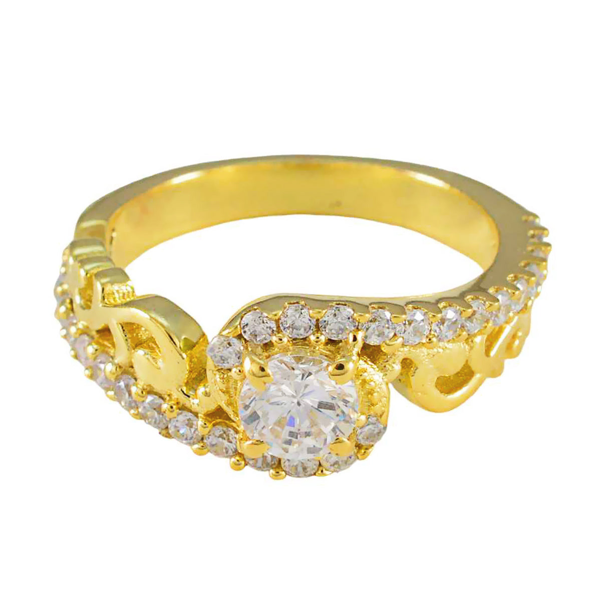 Riyo – bague en argent élégante avec placage en or jaune, pierre cz blanche, forme ronde, réglage de griffes, bijoux à la mode, bague de Thanksgiving