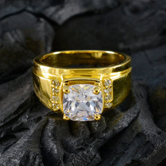 Riyo Uitstekende zilveren ring met geelgouden witte CZ-steen Kussenvorm Prong Setting Designer Sieraden Valentijnsdagring