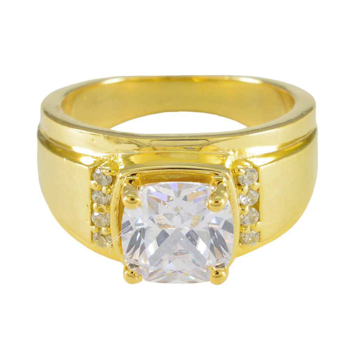 Riyo excelente anillo de plata con chapado en oro amarillo piedra cz blanca forma de cojín ajuste de punta joyería de diseño anillo del Día de San Valentín