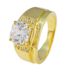 Riyo Excellent Silver Ring With Yellow Gold Plating White CZ Stone Cushion Shape Prong Setting Designer Jewelry Valentines Day Ring