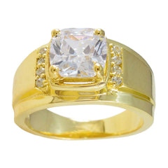Riyo Uitstekende zilveren ring met geelgouden witte CZ-steen Kussenvorm Prong Setting Designer Sieraden Valentijnsdagring