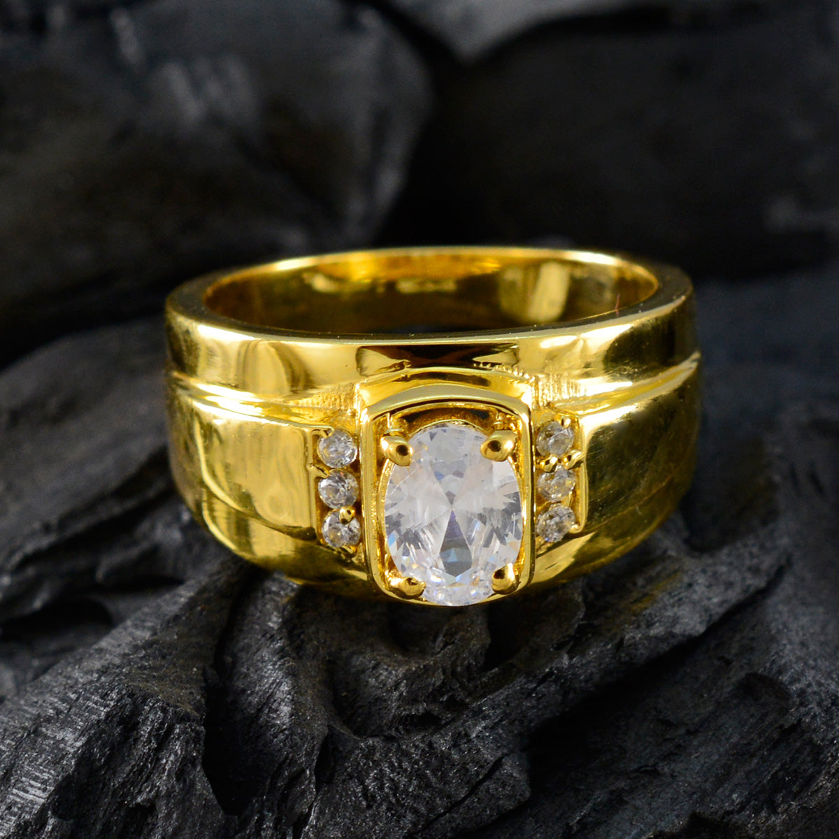Серебряное кольцо riyo Exporter с покрытием из желтого золота, белый камень cz, овальная форма, закрепка зубца, антикварное ювелирное изделие, юбилейное кольцо