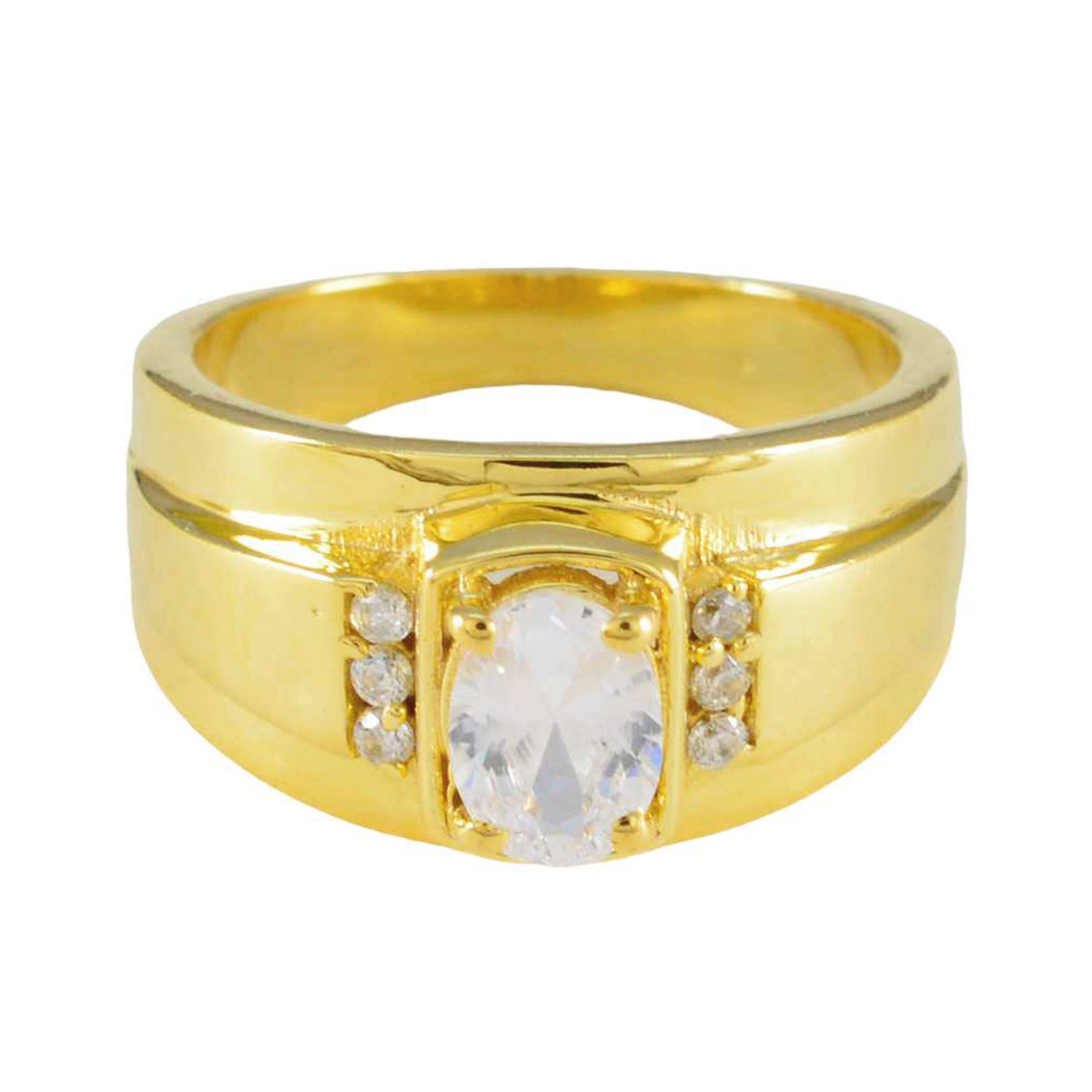 Riyo – bague en argent pour exportateur, plaqué or jaune, pierre cz blanche, forme ovale, réglage de griffes, bijoux anciens, bague d'anniversaire