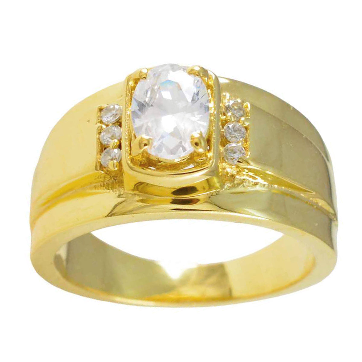 Серебряное кольцо riyo Exporter с покрытием из желтого золота, белый камень cz, овальная форма, закрепка зубца, антикварное ювелирное изделие, юбилейное кольцо