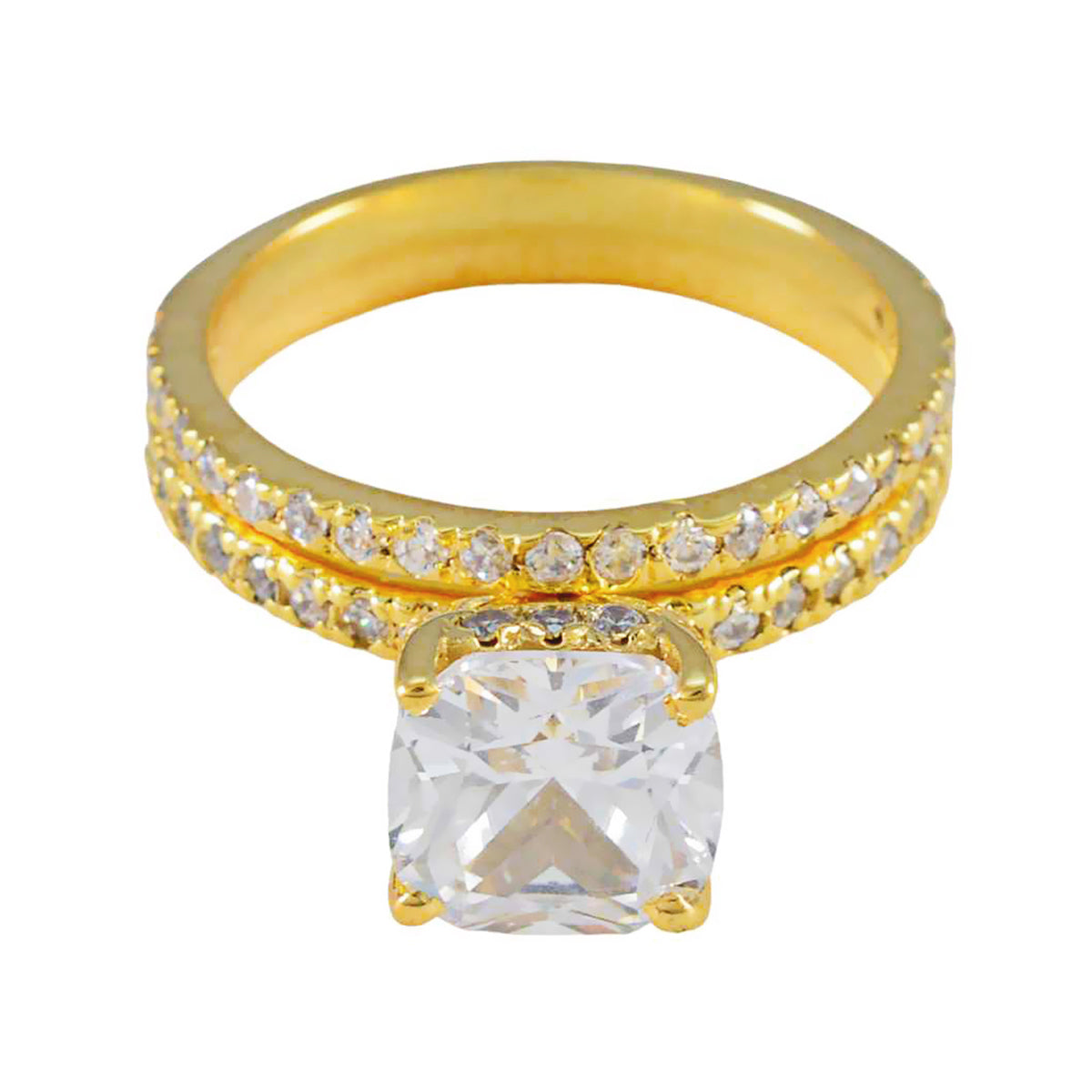 Riyo Gemstone Silver Ring With Yellow Gold Plating White CZ Stone Cushion Shape Prong Setting Handamde Jewelry Black Friday Ring