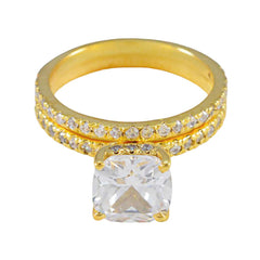 Riyo Gemstone Silver Ring With Yellow Gold Plating White CZ Stone Cushion Shape Prong Setting Handamde Jewelry Black Friday Ring