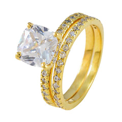 riyo ädelsten silverring med gult guldplätering vit cz stenkudde form uttag inställning handamde smycken svart fredag ring