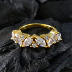 riyo ursnygg silverring med gul guldplätering vit cz sten marquise form stift inställning anpassade smycken julring