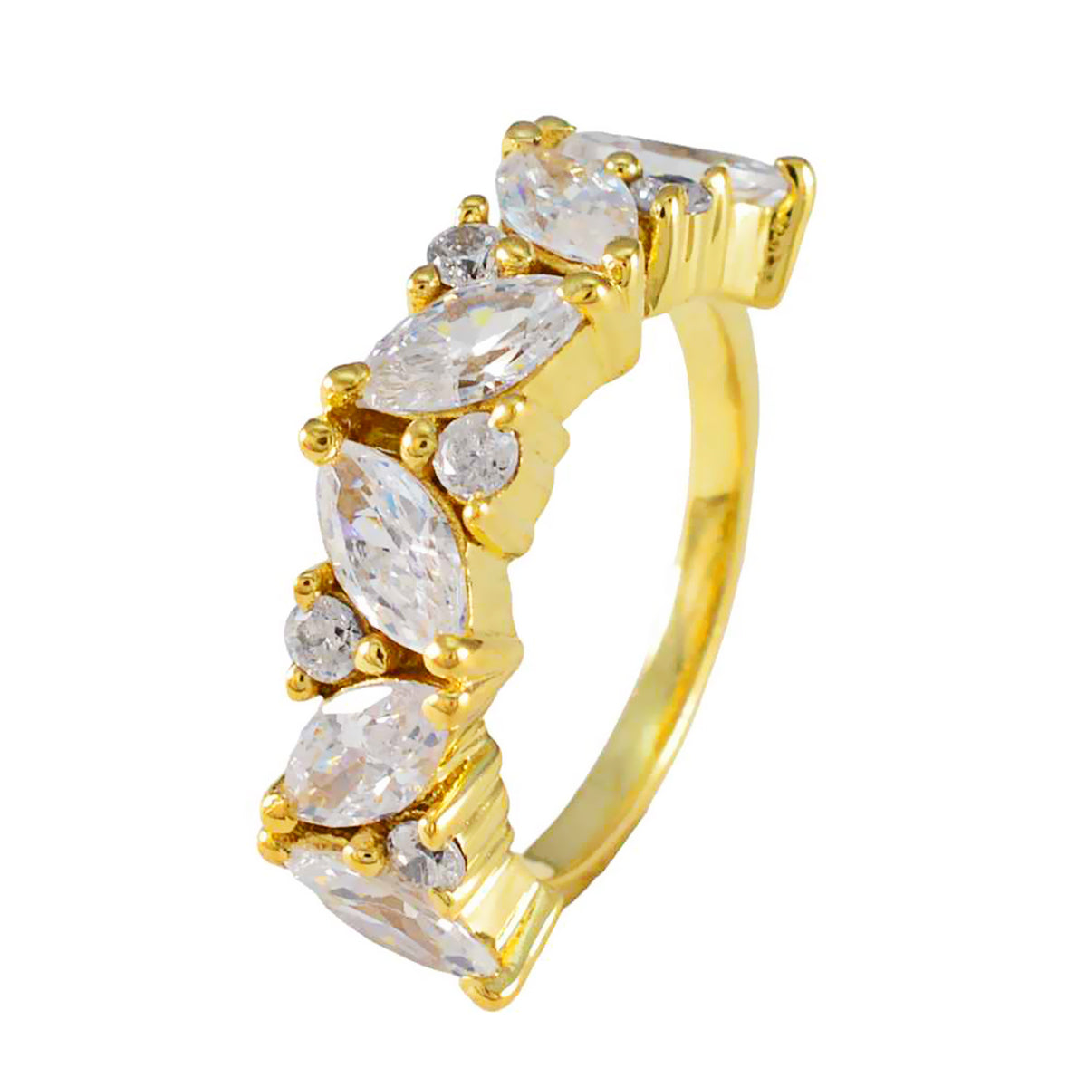 Precioso anillo de plata riyo con chapado en oro amarillo, piedra blanca cz, ajuste de punta en forma de marquesa, joyería personalizada, anillo de Navidad