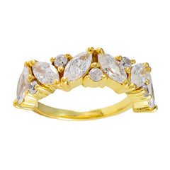 Riyo Prachtige zilveren ring met geelgouden witte CZ-steen Marquise-vorm Prong-instelling Aangepaste sieraden Kerstring