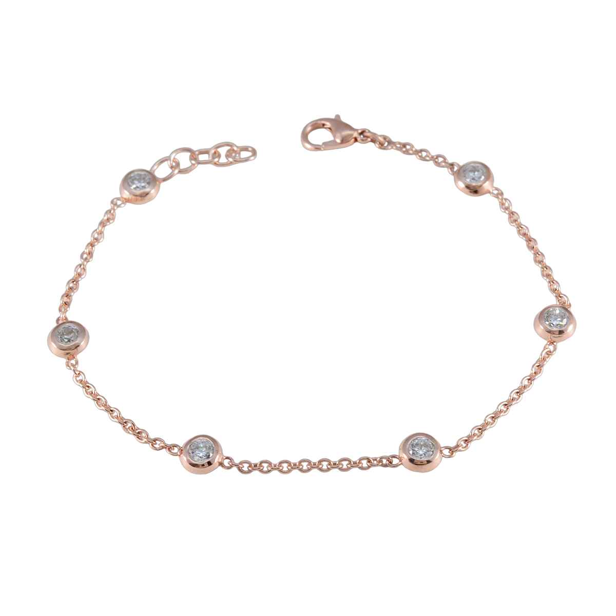 White CZ Avocado Day Elegant White Sterling Silver Chain Bracelet