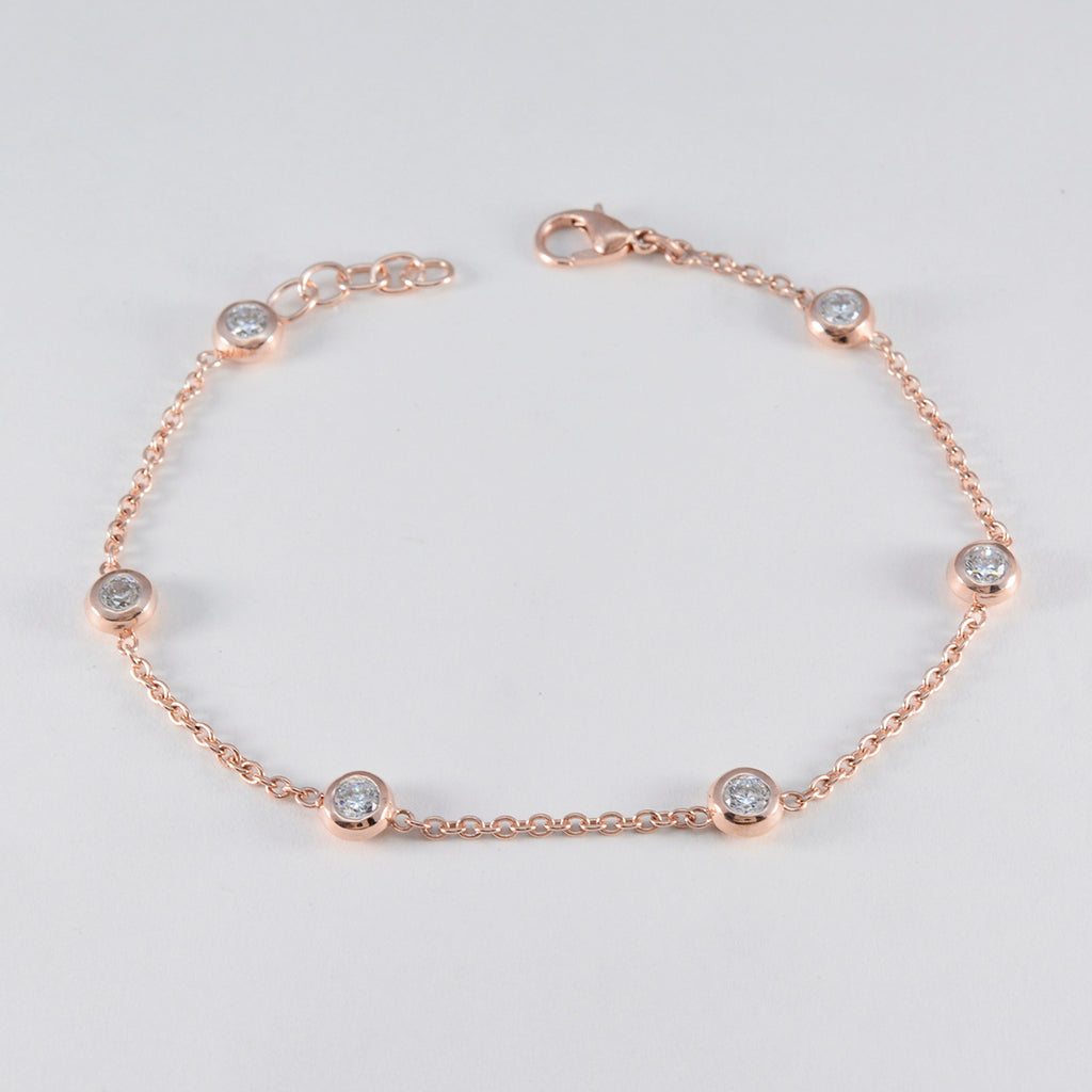 White CZ Avocado Day Elegant White Sterling Silver Chain Bracelet