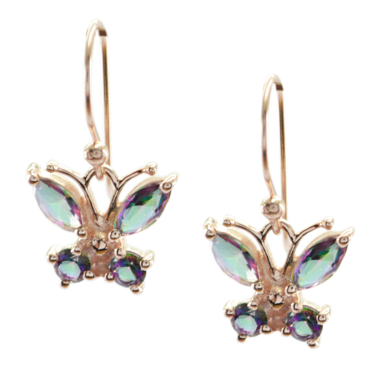 Mystic Quartz Dangle multi color  925 Silver Earring in Rose Gold vermeil
