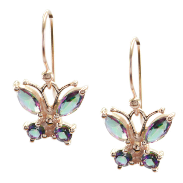 Mystic Quartz Dangle multi color  925 Silver Earring in Rose Gold vermeil