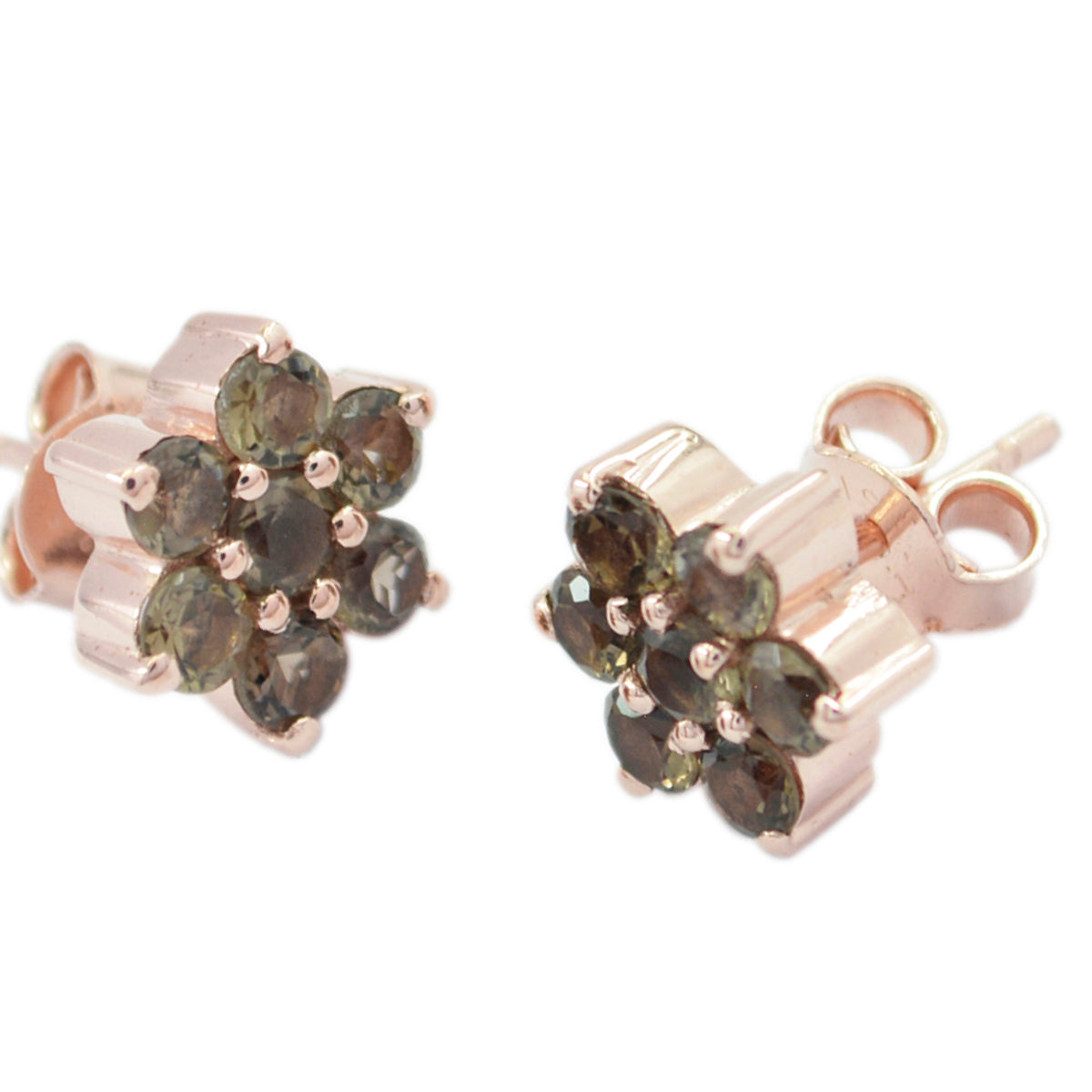 Smoky-Quartz-Italian-Victoria-multiple-Stud-Brown-Silver-Earring