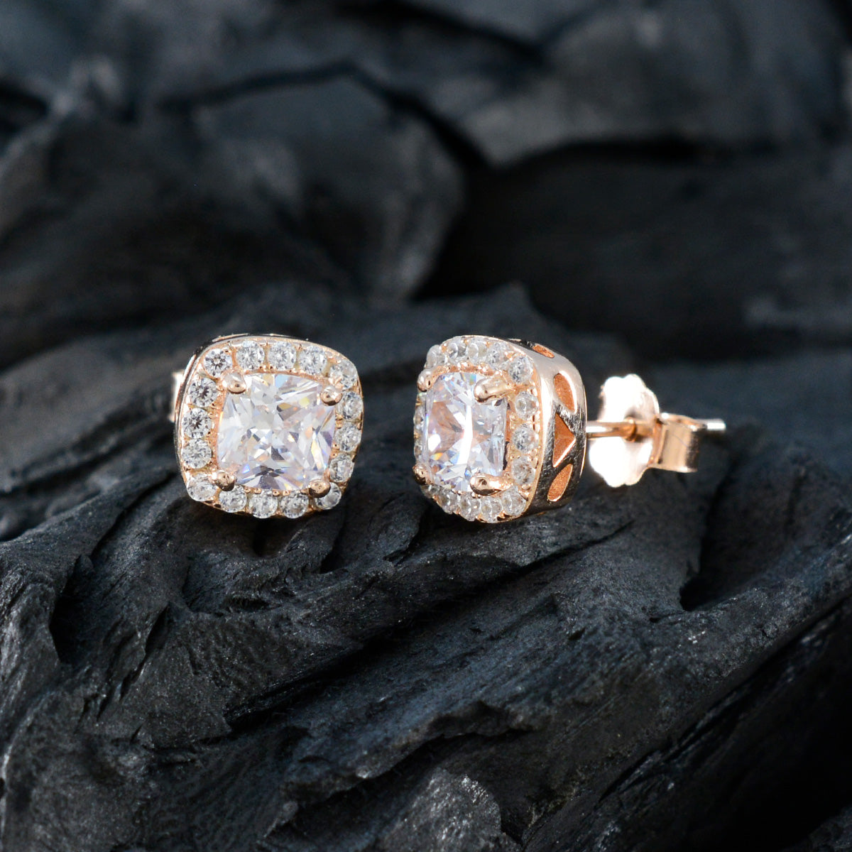 Cubic-Zirconia-French-Rosa-multiple-Stud-White-925-Sterling-Silver-Earring