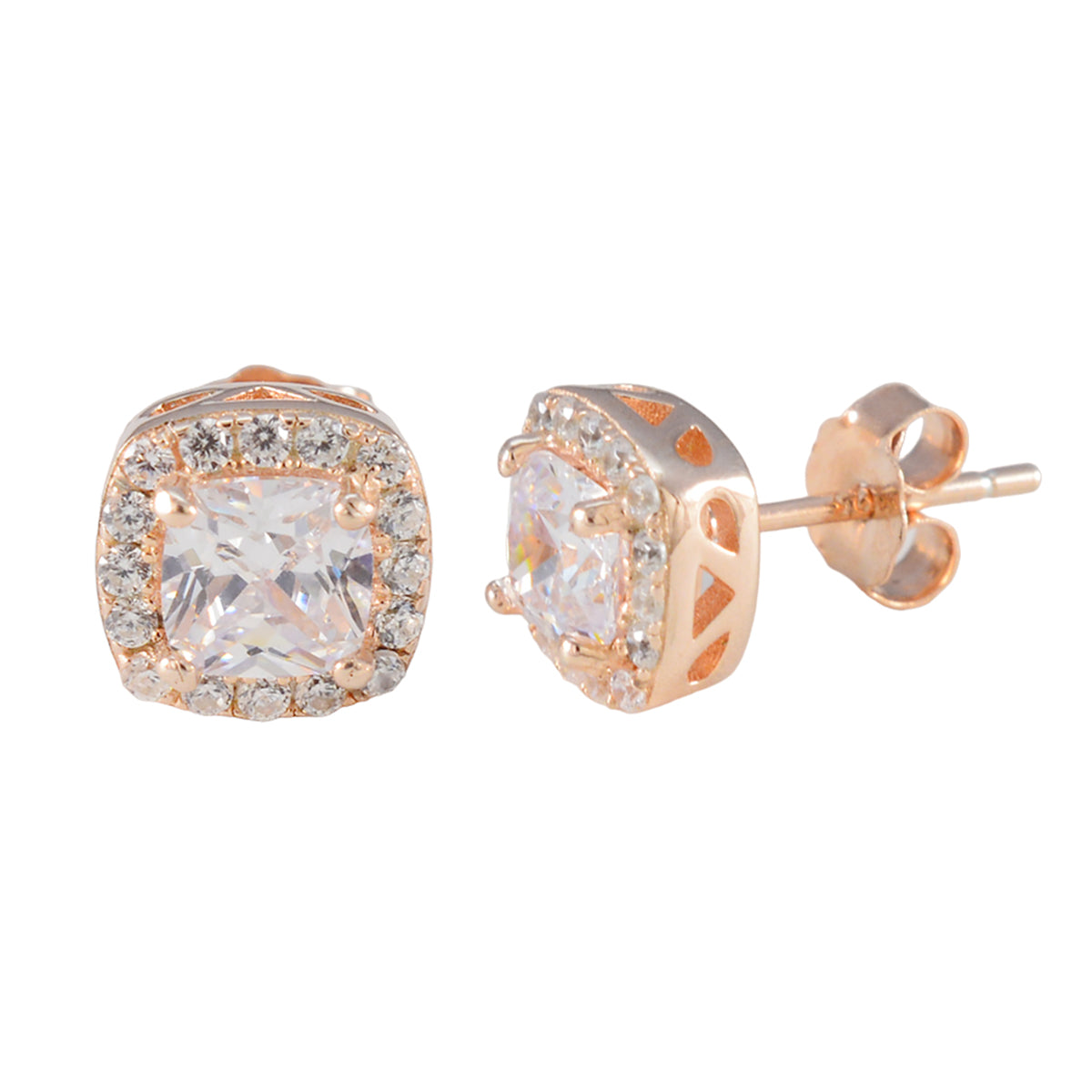 Cubic-Zirconia-French-Rosa-multiple-Stud-White-925-Sterling-Silver-Earring