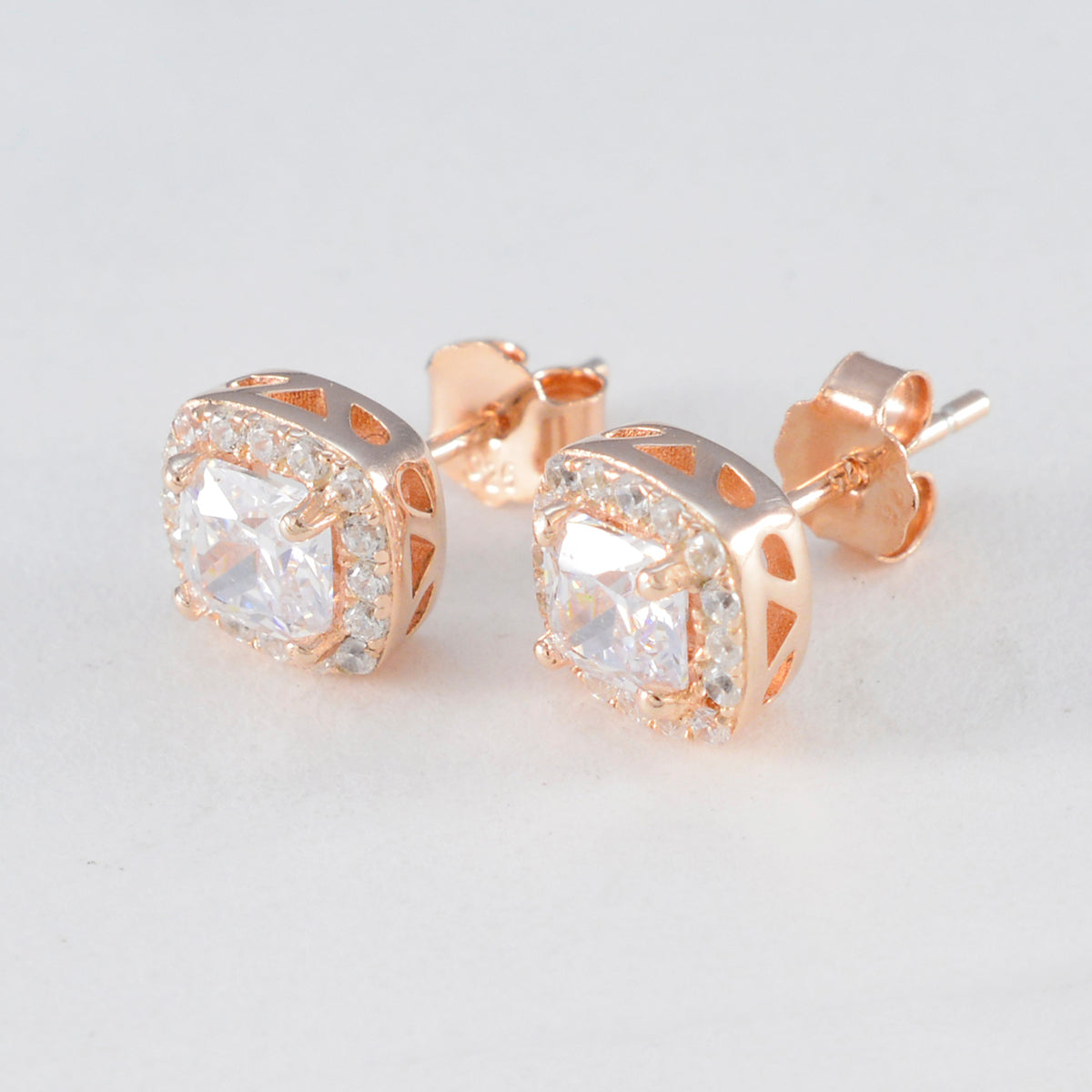 Cubic-Zirconia-French-Rosa-multiple-Stud-White-925-Sterling-Silver-Earring
