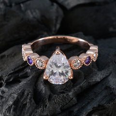 riyo в количестве, серебряное кольцо с покрытием из розового золота, аметист, камень грушевидной формы, закрепка зубца, модные украшения, пасхальное кольцо