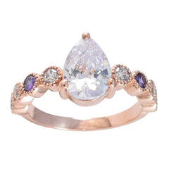 Riyo en cantidad, anillo de plata con chapado en oro rosa, piedra amatista, ajuste de punta en forma de pera, joyería de moda, anillo de Pascua