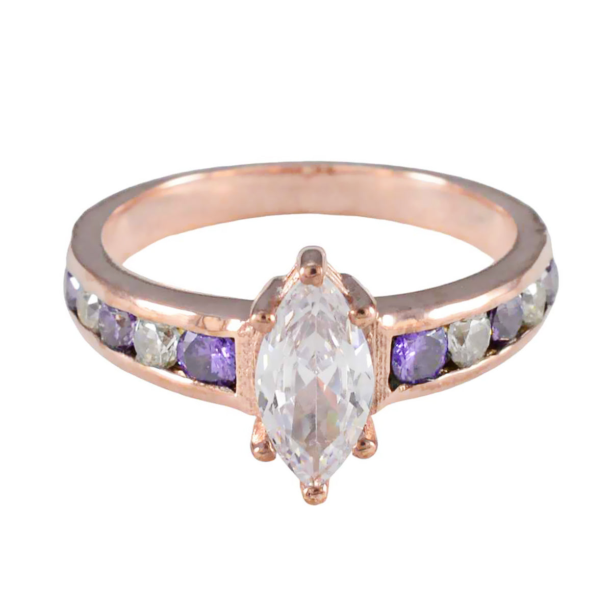 Серебряное кольцо Riyo India с покрытием из розового золота, камень с аметистом, форма зубца, дизайнерские украшения, обручальное кольцо