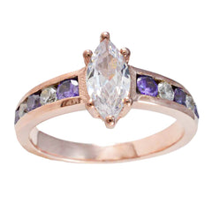 Riyo India Silver Ring With Rose Gold Plating Amethyst Stone Marquise Shape Prong Setting Designer Jewelry Engagement Ring