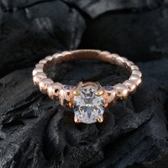 anello riyo in argento indiano con placcatura in oro rosa, pietra di ametista, forma ottagonale, montatura a punta, anello per la festa del papà