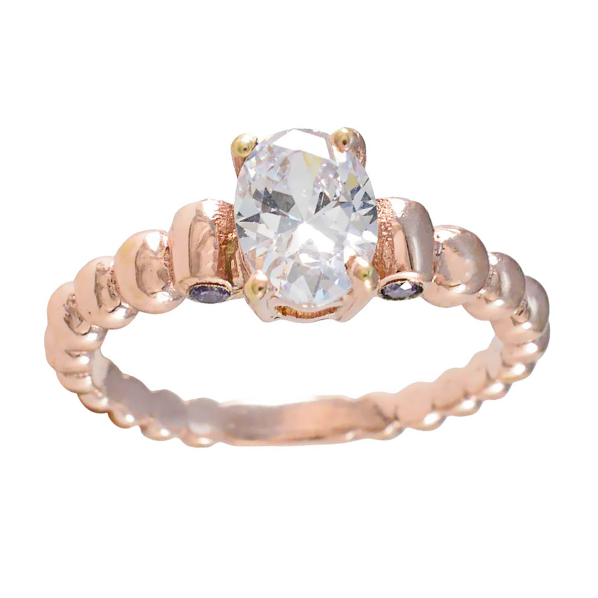 Индийское серебряное кольцо Riyo с покрытием из розового золота, камень с аметистом, восьмиугольная форма, зубец, ювелирное кольцо, кольцо на день отца