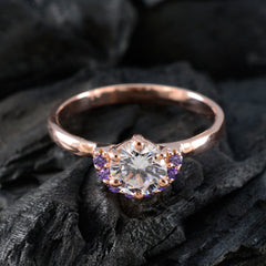 anello in argento riyo jaipur con placcatura in oro rosa, pietra di ametista, forma rotonda, montatura a punta, anello di laurea con gioielli antichi