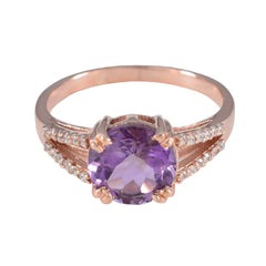 Riyo Jewelry Silver Ring With Rose Gold Plating Amethyst Stone Round Shape Prong Setting Bridal Jewelry Halloween Ring