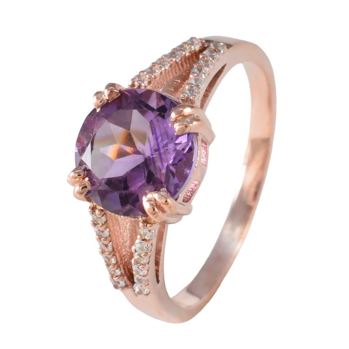 Riyo Jewelry zilveren ring met roségouden Amethiststeen ronde vorm Prong Setting bruidssieraden Halloween-ring