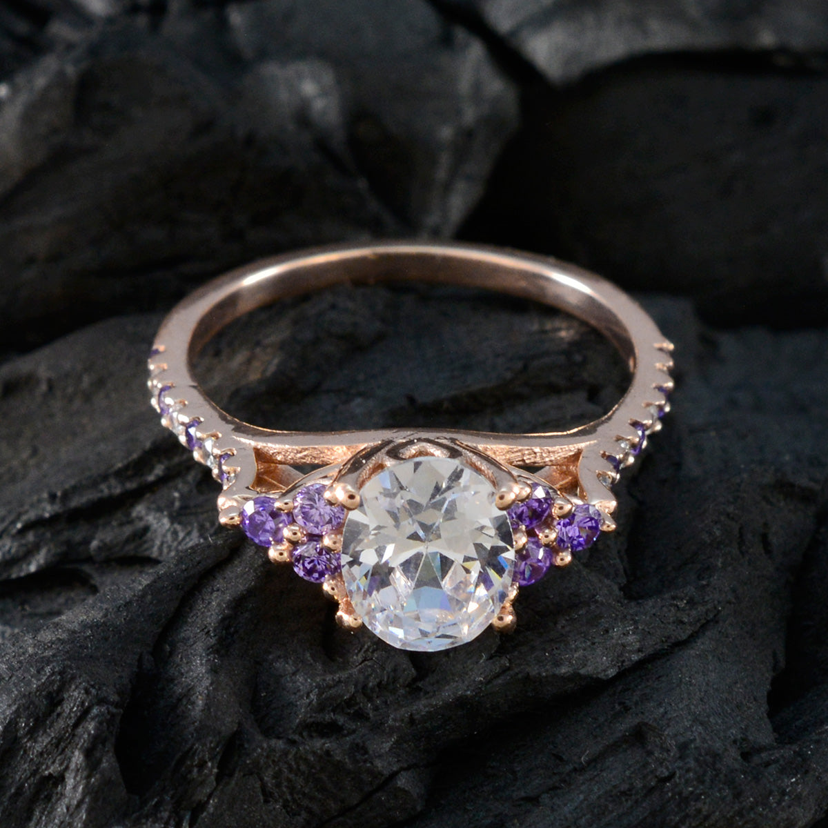 Amethyst Halo American 925 Silver Purple Gemstone Delicate Trendy Ring Jewellery