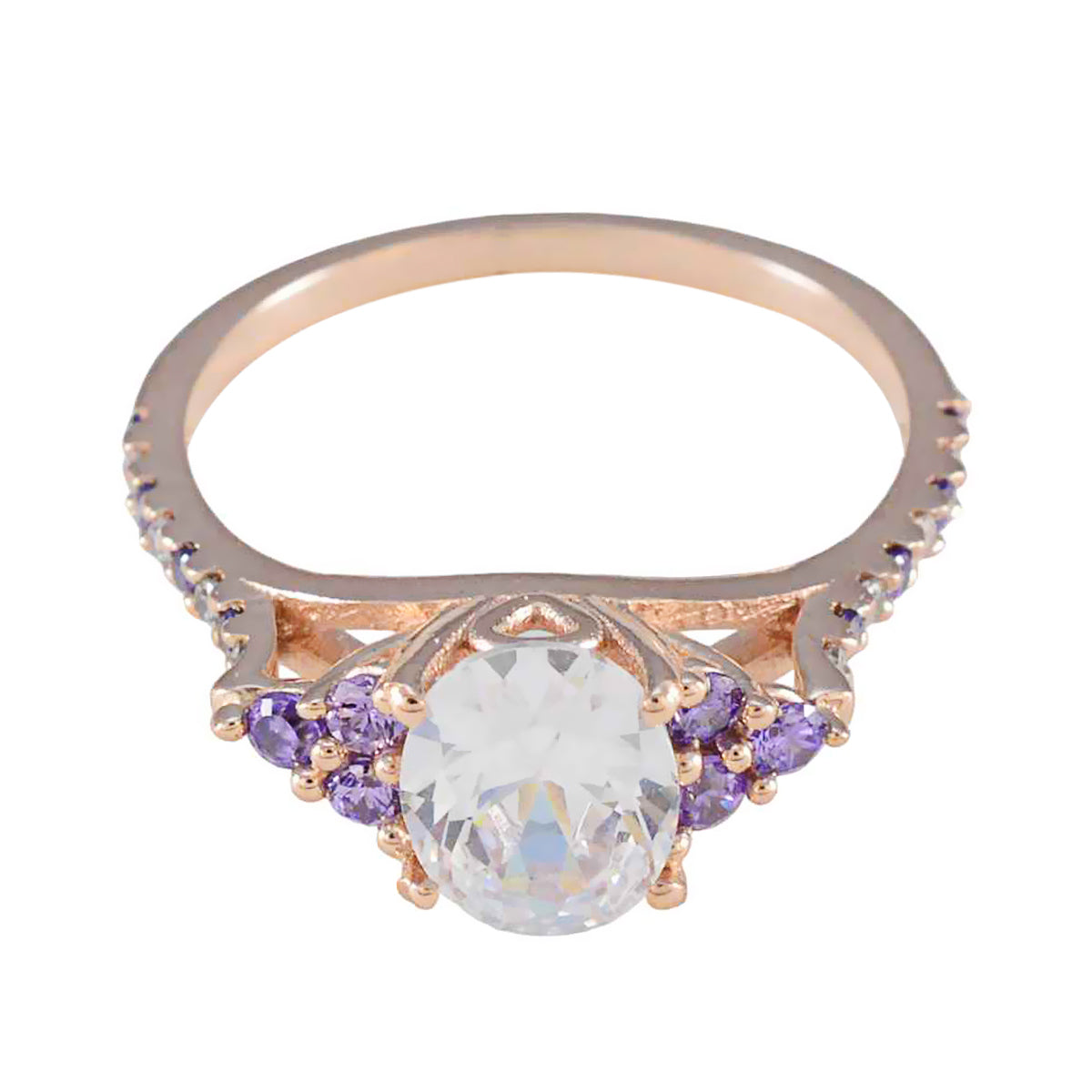 Amethyst Halo American 925 Silver Purple Gemstone Delicate Trendy Ring Jewellery Imagen principal del producto