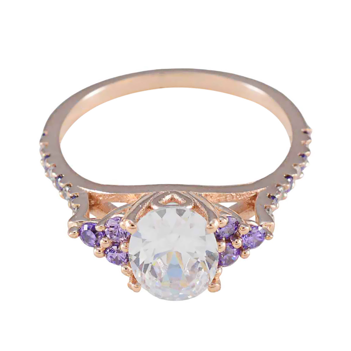 anello in argento riyo su larga scala con placcatura in oro rosa pietra di ametista forma ovale con montatura a punta gioielli fatti a mano anello per la festa della mamma