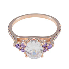 Riyo Grootschalige Zilveren Ring Met Rose Gold Plating Amethist Steen Ovale Vorm Prong Setting Handgemaakte Sieraden Moederdag Ring