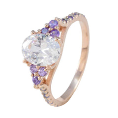 Riyo Large-Scale Silver Ring With Rose Gold Plating Amethyst Stone Oval Shape Prong Setting Handmade Jewelry Mothers Day Ring