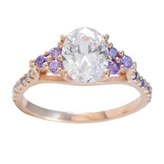 Riyo Large-Scale Silver Ring With Rose Gold Plating Amethyst Stone Oval Shape Prong Setting Handmade Jewelry Mothers Day Ring