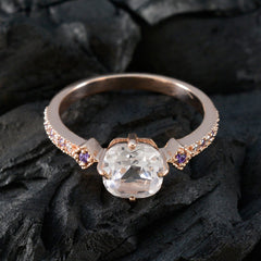 Riyo Lieve zilveren ring met roségouden Amethiststeen Kussenvorm Prong Setting Aangepaste sieraden Nieuwjaarsring